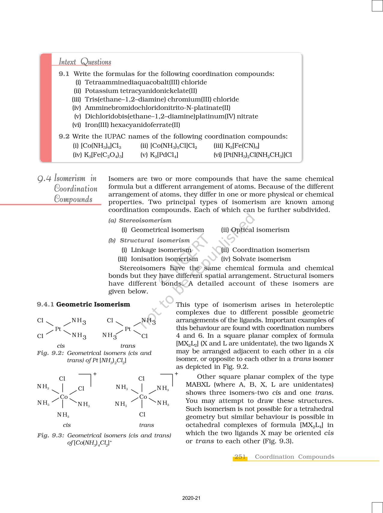 Coordination Compounds - NCERT Book Of Class 12 Chemistry Part I